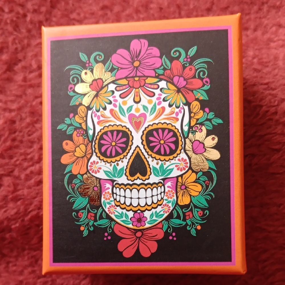 Gold Skull Earrings with Multicolor Accents - Picture 2 of 4